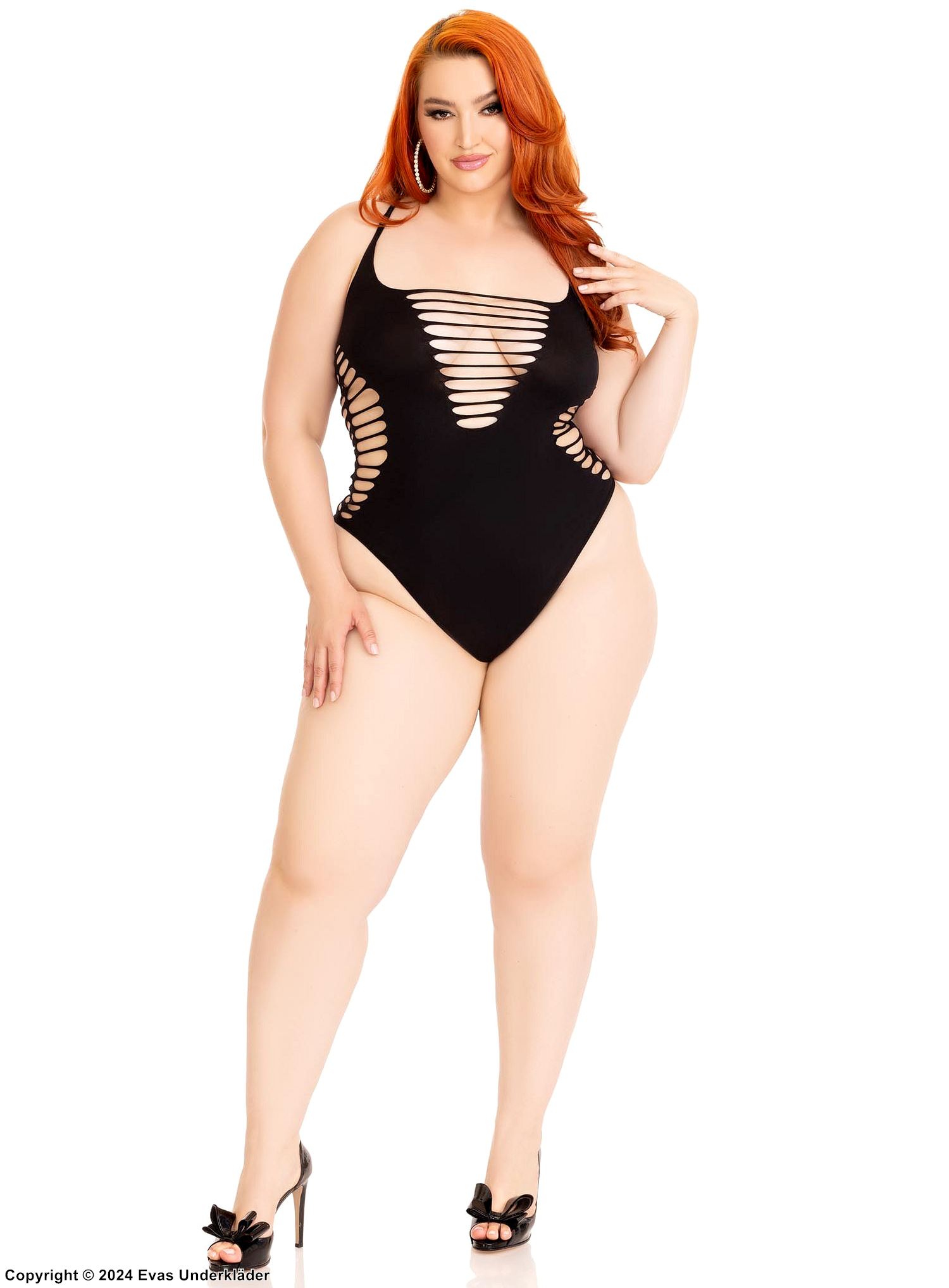 Sexy teddy, seamless, racerback, slashes, plus size